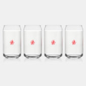Een tekening van een rode bloem op een witte achte blikvorm glas (Voorkant)