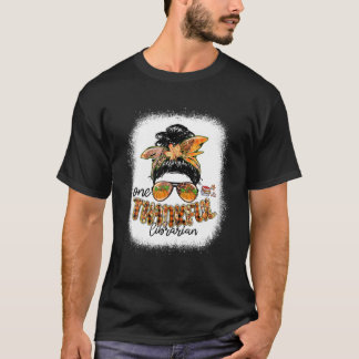 Een Thankful Librarian Messy Bun Herfst Thanksgivi T-shirt