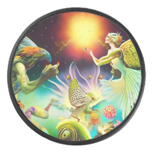 Een tijd van vergoedingsolieverfschilderij hockey puck