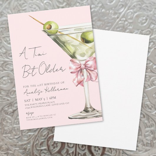 Een Tineke Beetje Ouder Roze Strik Martini Verjaar Kaart