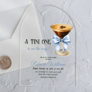 Een Tini One Blue Bow Espresso Martini Baby shower Acryl Uitnodigingen