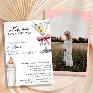 Een Tini One Boog Foto Roze Martini Baby Shower Kaart