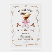 Een Tini One Espresso Martini Roze Strik Baby Show Acryl Bord (Voorkant)