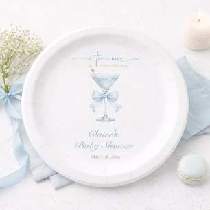 Een Tini One Stofblauwe Strik Jongens Baby Shower Papieren Bordje