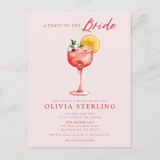 Een toost op de bruid Roze en rode bruidsdouche Briefkaart (Voorkant)