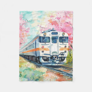 Een trein in de lente fleece deken