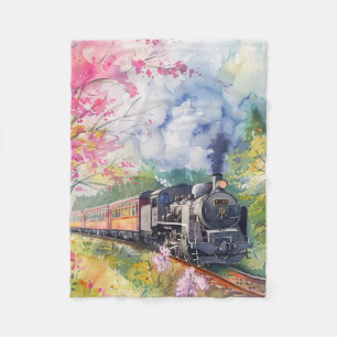 Een trein in de lente fleece deken