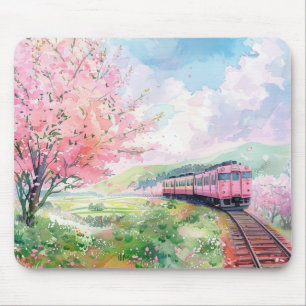 Een trein in de lente muismat
