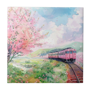 Een trein in de lente tegeltje