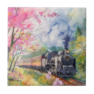Een trein in de lente tegeltje