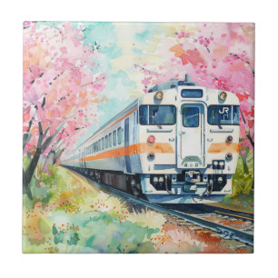 Een trein in de lente tegeltje