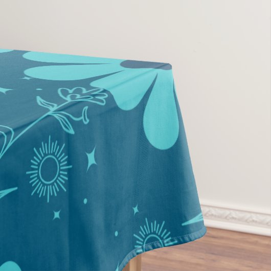 Een trendy cyaankleurige bloemendesign tafelkleed (Voorbeeld)