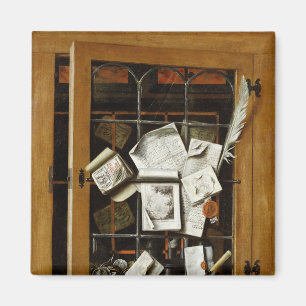 Een trompe l'oeil van een open glazuurkast magneet