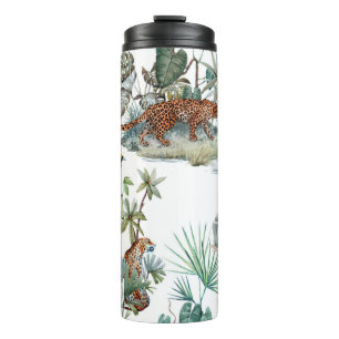 een tropisch patroon van de waterverf met een luip thermosbeker
