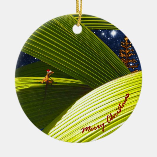 Een Tropische Kerstmis van Gecko Lizard Keramisch Ornament (Voorkant)
