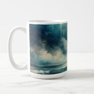 Een turbulente oceaanscène oude foto koffiemok