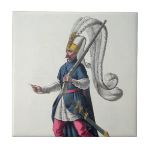 Een Turkse Janissary die in kostuum de oorlog zal  Tegeltje