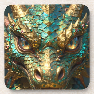 Een turquoise en gouden mysterieuze draak bier onderzetter