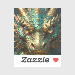 Een turquoise en gouden mysterieuze draak sticker
