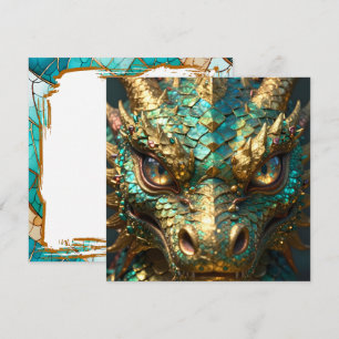 Een turquoise en gouden mystieke draak kaart