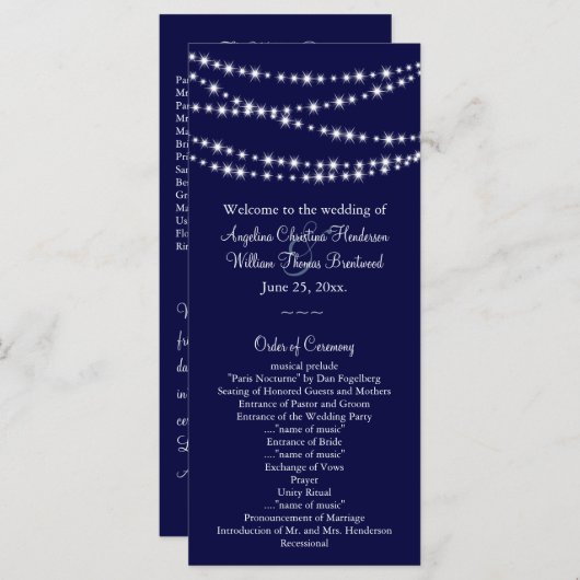 Een Twinkle Lights Wedding Program (marine) Programma (Voorkant / Achterkant)