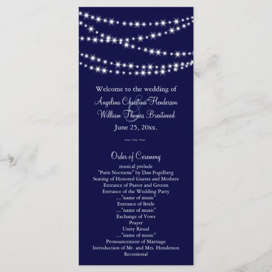 Een Twinkle Lights Wedding Program (marine) Programma (Voorkant)