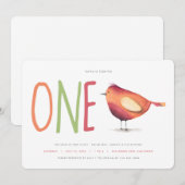 Een uitnodiging van de eerste verjaardag van Birdi (Voorkant / Achterkant)