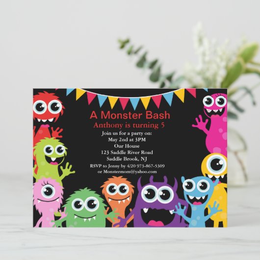 Een uitnodiging van een Monster Bash (Staand voorkant)