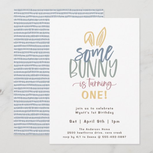 Een uitnodiging voor Bunny Birthday Party (Voorkant / Achterkant)
