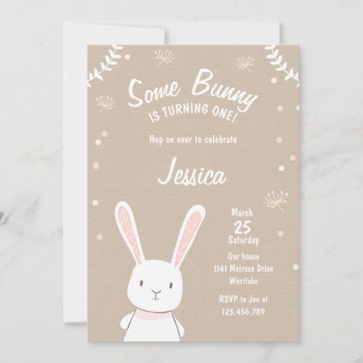 Een uitnodiging voor 'Bunny Easter Spring Birthday (Voorkant)