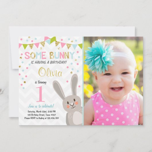 Een uitnodiging voor 'Bunny Easter Spring Birthday (Voorkant)