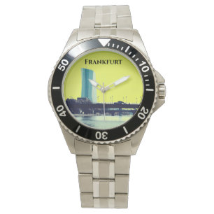 Een uitzicht Frankfurt in Geel en Blauw Horloge