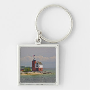 Een uitzicht op het lichtstation Round Island. Sleutelhanger