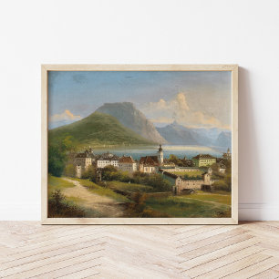 Een Uitzicht van Gmunden   Johann Wilhelm Jankowsk Poster