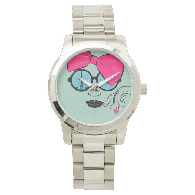 Een Uitzicht van Parijs overmaats Bow Face Horloge (Voorkant)