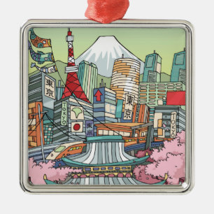 Een Uitzicht van Tokio Metalen Ornament