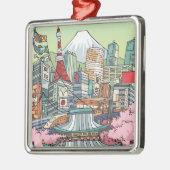 Een Uitzicht van Tokio Metalen Ornament (Links)