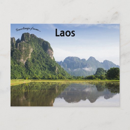 Een Uitzicht van Vang Vieng Laos Briefkaart (Voorkant)