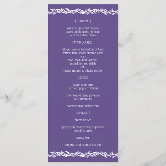 Een Ultra Violet Wedding Eenvoudig Menu Receptie (Voorkant)