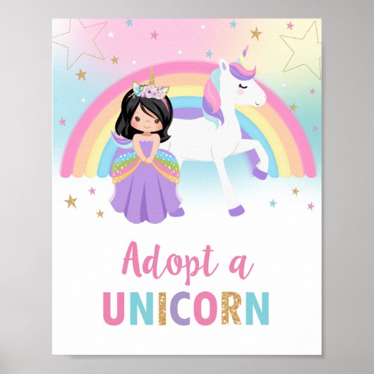 Een 'Unicorn Sign Birthday Party Activity Game' aa Poster (Voorkant)