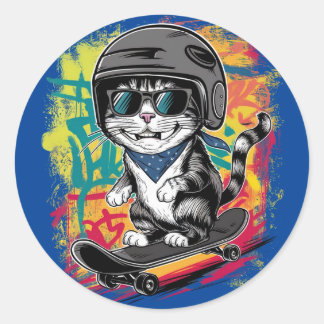 Een uniek en leuk ontwerp met een stijlvolle kat d ronde sticker