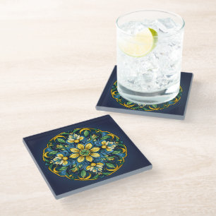 Een unieke Azulejo Elegantie: Midnight Garden Glazen Onderzetter