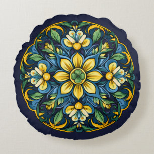Een unieke Azulejo Elegantie: Midnight Garden Rond Kussen