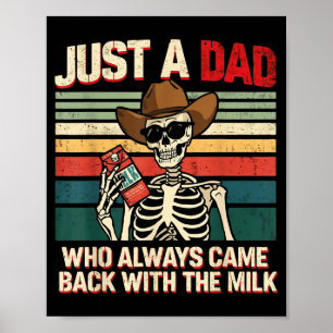 Een vader die terugkwam met het melkskelet retro poster