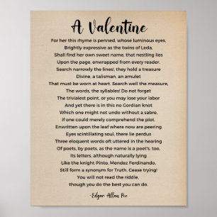 Een Valentijn gedicht van Edgar Allan Poe Vintage Poster
