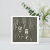 Een vampier en een heks met Halloween Kaart (Staand voorkant)