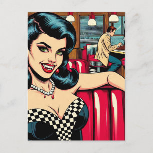 Een vampier in het retro diner briefkaart
