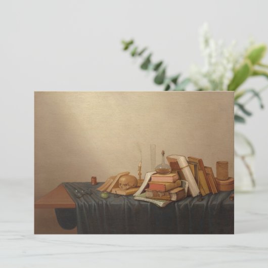 Een vanitas met boeken en schedel | Gerrit van Vuc (Staand voorkant)