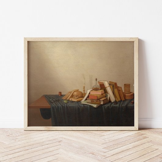 Een vanitas met boeken en schedel | Gerrit van Vuc Poster