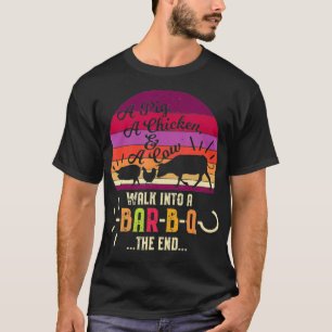 Een varken een kip een koe lopen een BarBQ binnen  T-shirt